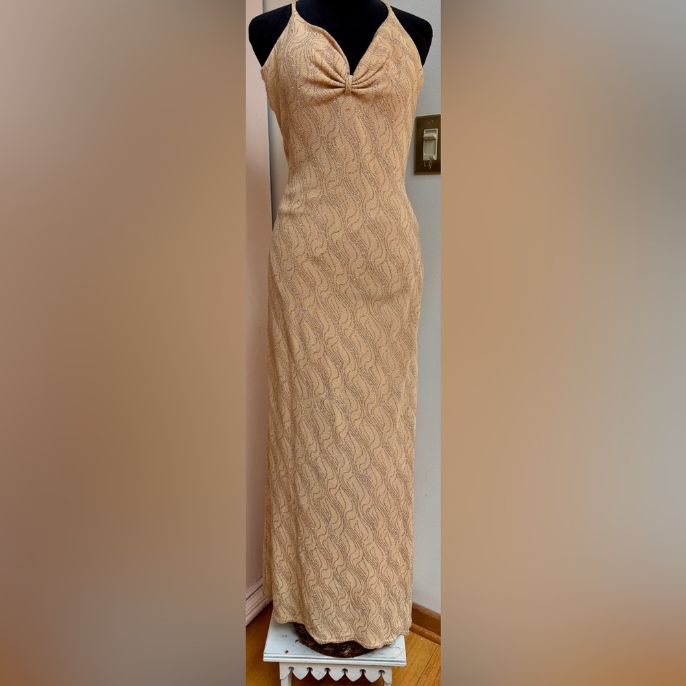 Vintage JUMP APPAREL Gold evening gown dress BY Wendye Chaitin. Formal